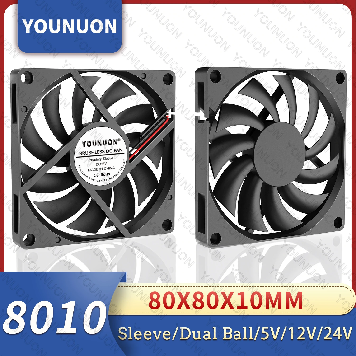 YOUNUON 80MM Wentylator 5V USB Wentylator 80x80x10mm 8cm DC 5V 12V 24V 8010 Wentylator Bezszczotkowy Chłodzenie Chłodnica Wentylator PC Wentylator Obudowa Komputera Chłodnica Wentylator