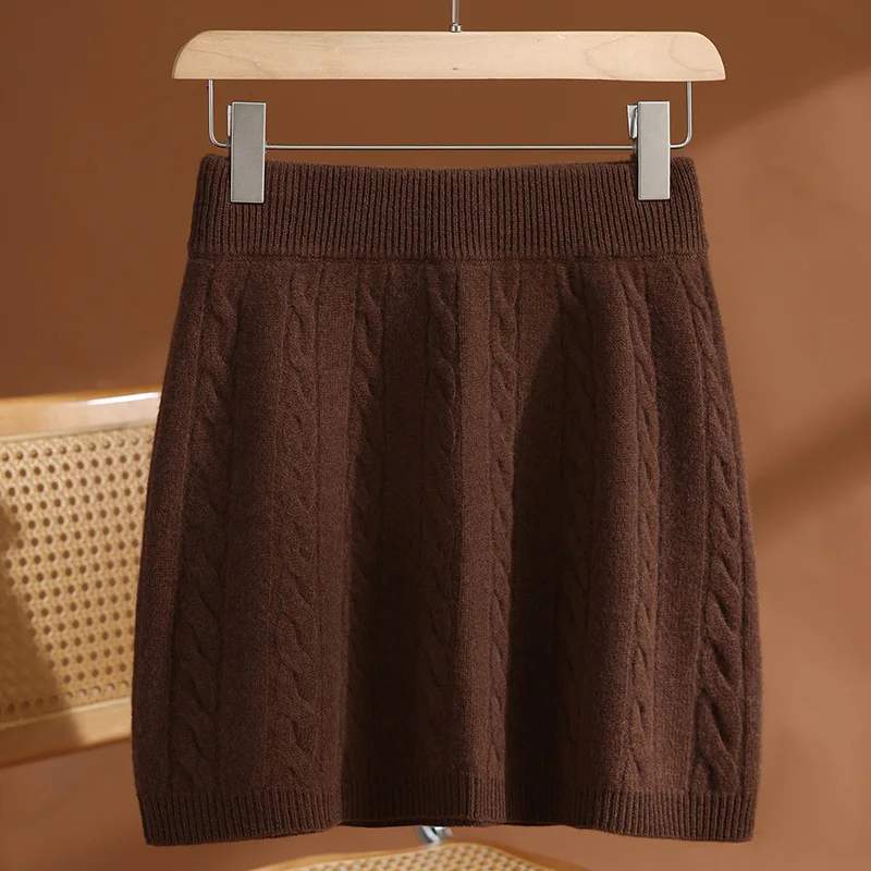

35% Cashmere & 65% Wool Women's Solid - Color Twisted Knit Umbrella Mini Skirt, Retro & Gentle