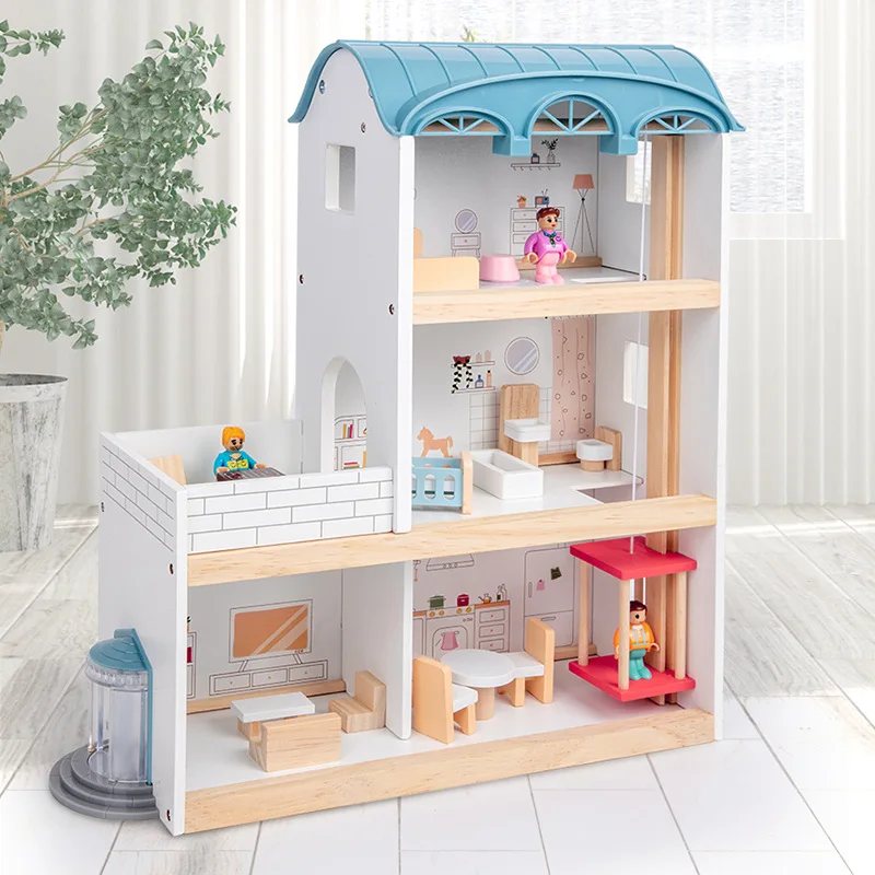 

Play House Elevator Wooden Scandinavian Wind Dollhouse Toys Princess Villa Boys And Girls Children Simulation Educational Toys