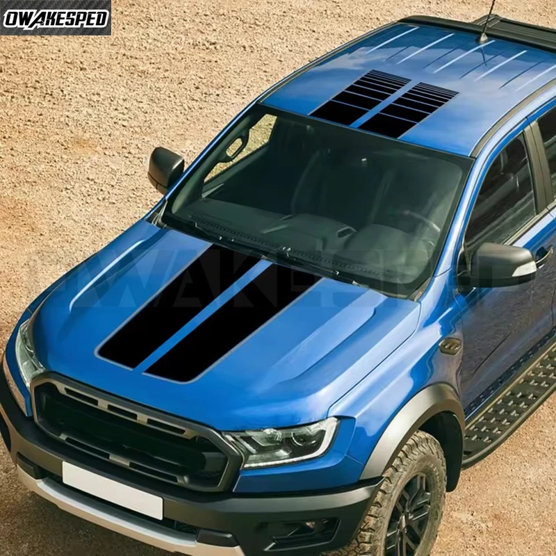 Car Engine Cover Vinyl Car Hood Bonnet Stripes Sticker For Ford Ranger Raptor 2015-2022 Roof Trunk Graphcis Decal Accessories