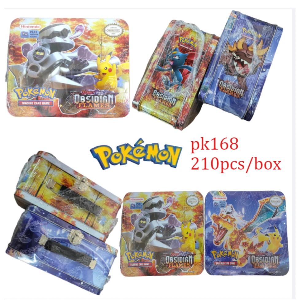41/42/48/68/118/210PCS 철제 박스 포켓몬 배틀 토이즈 OBSIDIAN FLAMES 랜덤 박스 수집용 장난감 트레이딩 게임 카드