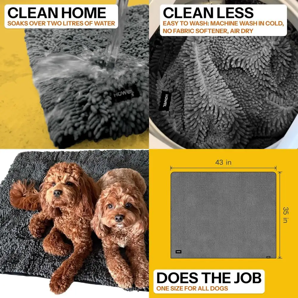 

Throw Down Towel for Drying Dogs, 43" x 35", Ultra Absorbent Microfiber, Quick-Drying, Double-Sided Suede Chenille, Machine Wash