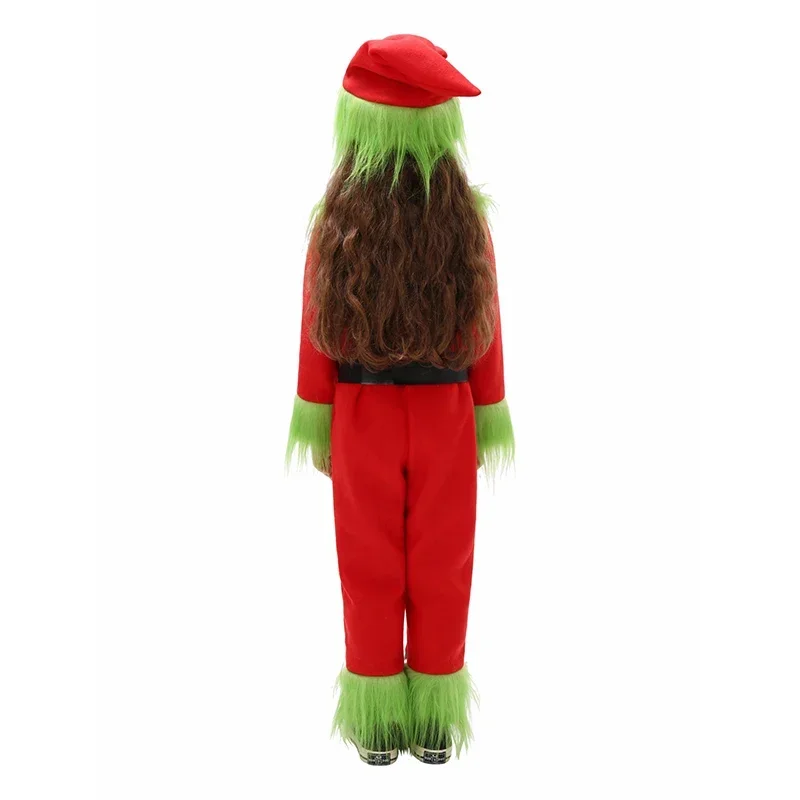 2024 Neujahrs junge Weihnachts mann Outfit Overall mit Hut pelzigen grünen Mädchen Kinder Santa Weihnachts kostüm