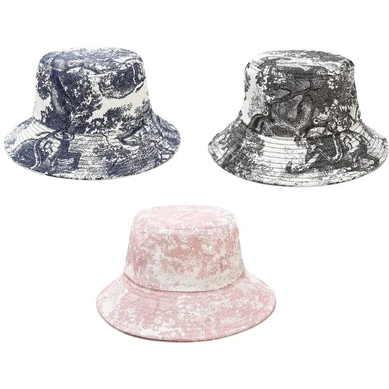 Unisex Chinese Ink Painting Vintage Bucket Hat Tie-Dye Printed Outdoor Sunscreen Harajuku Hip Hop Summer Fisherman New Dropship