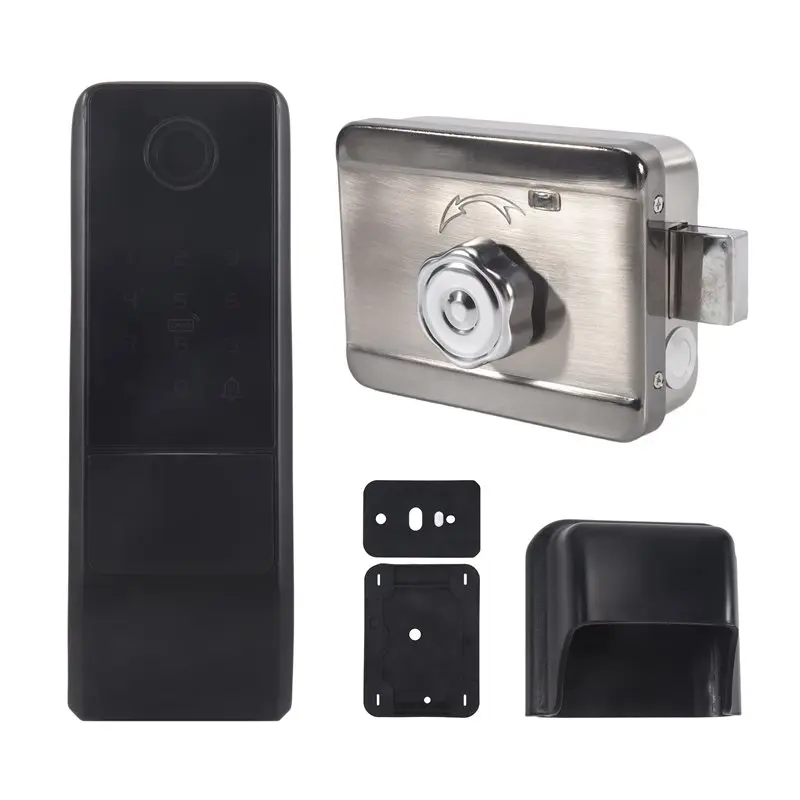 

ABKQ-Водонепроницаемый умный дверной замок Tuya Wifi с цифровым паролем и двойным сканером отпечатков пальцев, электронный накладной замок для наружных железных ворот и дверей
