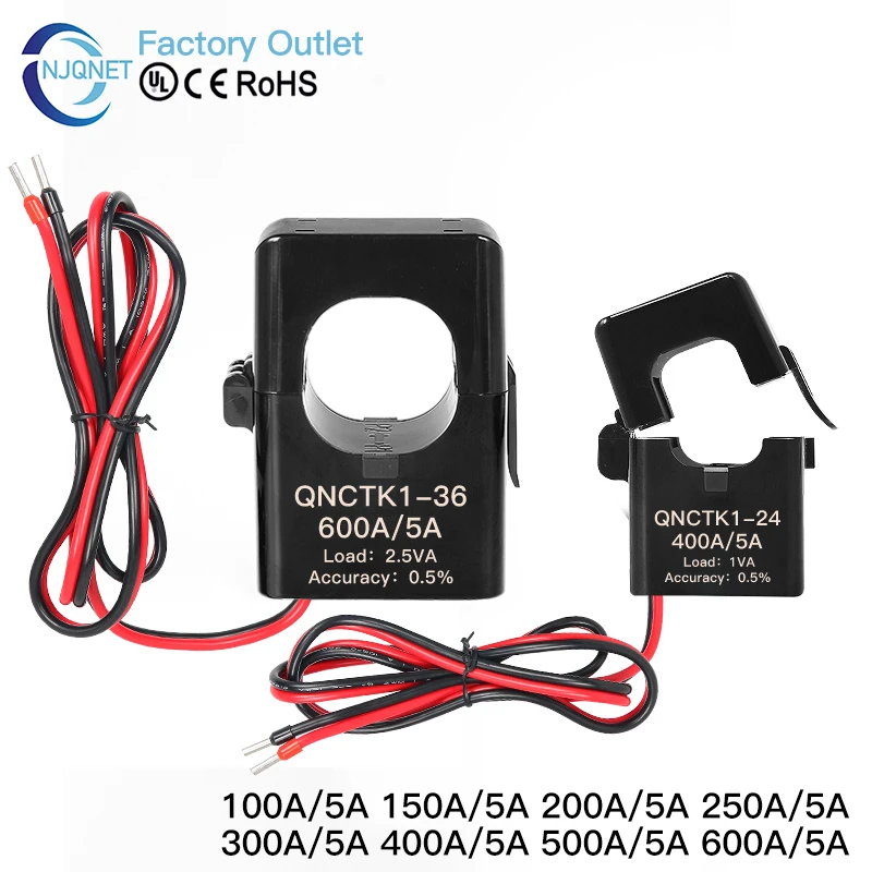 QNCTK1-24 Split Core Current Transformer 100 5 150 200 300 400 5A 500 600 AC CT Clamp Current Transformer Open Type QNCTK1-36
