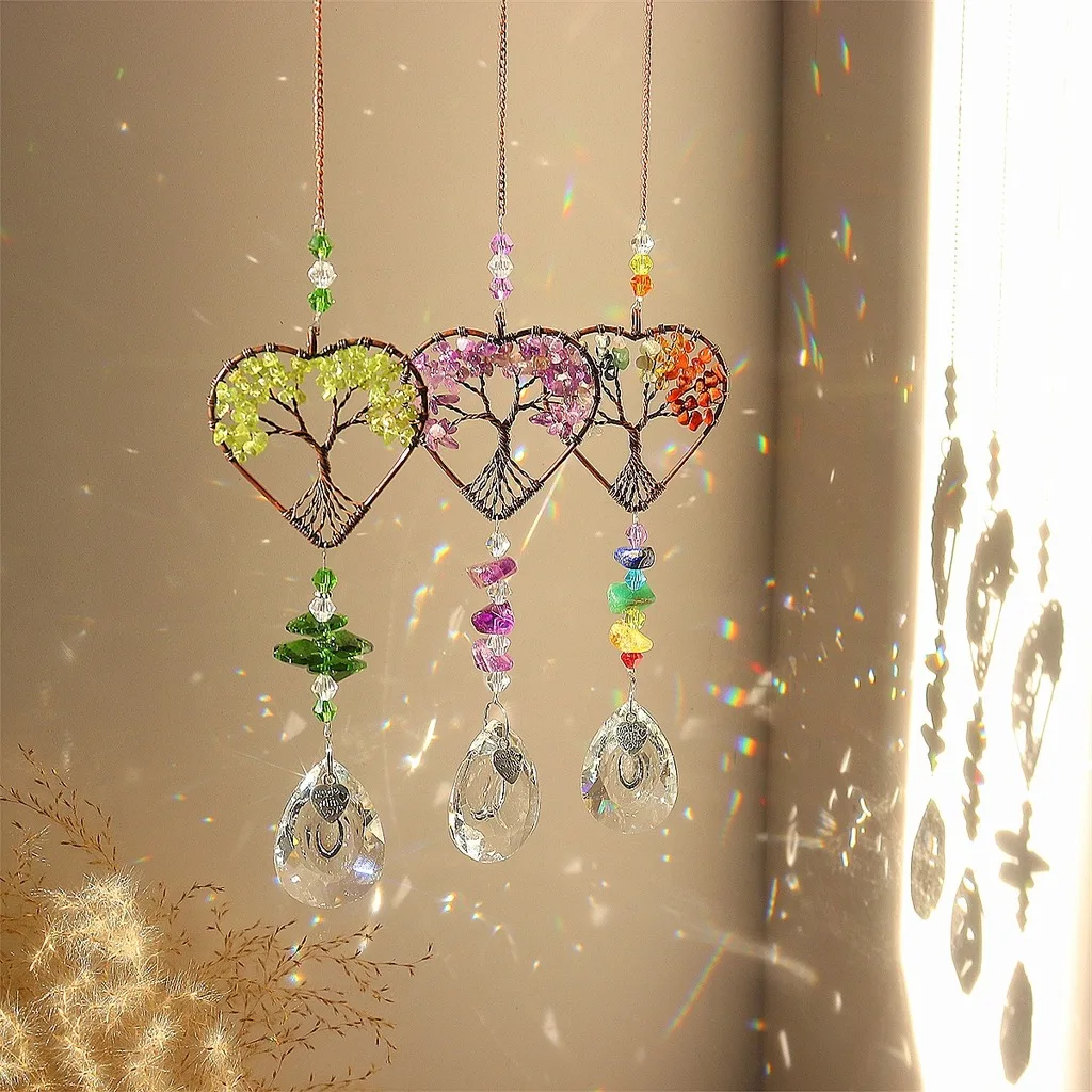 Hanging Decor Heart Shaped Heart Shaped Suncatcher Crystal Suncatcher Ornament Colorful Crystal Chip Hanging Ornament For Garden