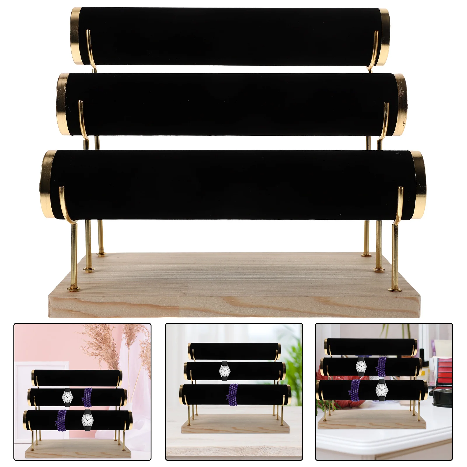 

Подставка для браслетов, 3-ярусная, для хранения ювелирных изделий, с позолоченной основой, многофункциональная, для часов и браслетов