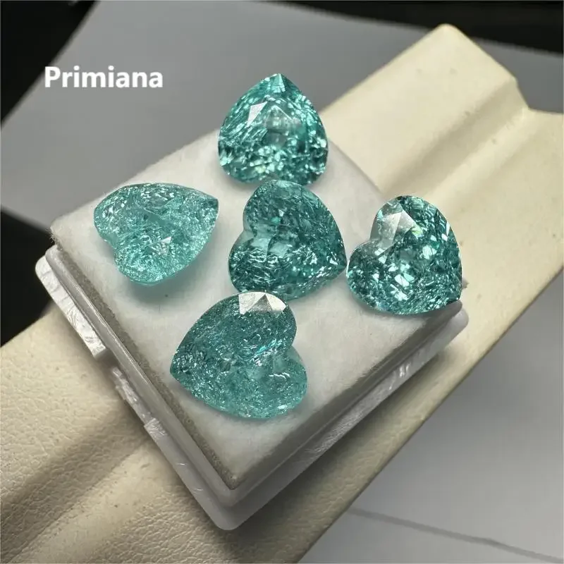 Pirmiana  Heart Shape Crushed Ice Cutting Lab Grown Paraiba  Loose Gemstone for Jewelry