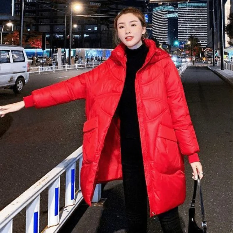 2023 New Women Down Cotton-Padded Jacket Mid-Length Loose Hooded Cotton-Padded Coat Thick Warm Jacket