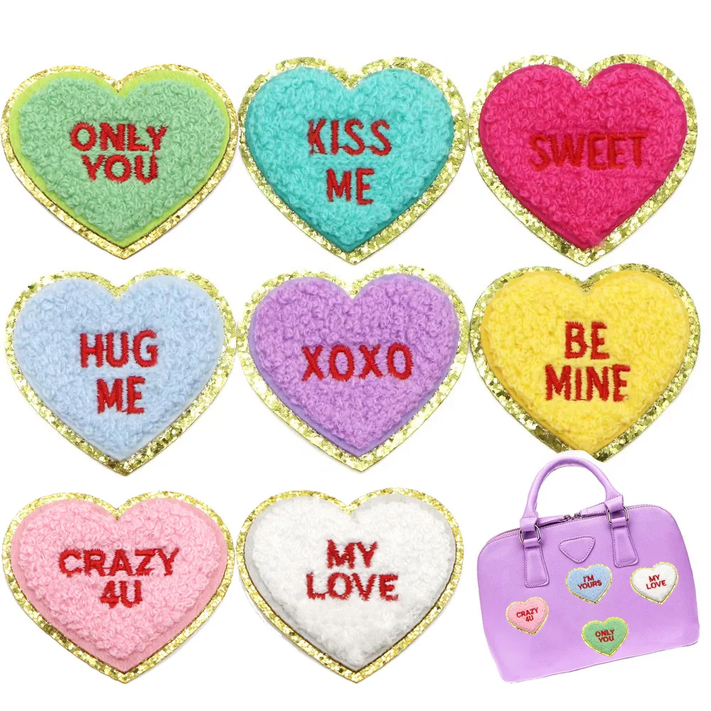 1PC Only You Multi Chenille Patches Iron on Heart Patches Embroidered Cloth Patches Sew On Appliques for Clothes Hat Shirt Bag