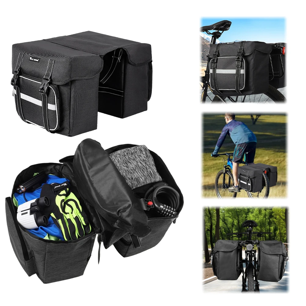 

Bike Rear Rack Double Pannier Bag for Cycling Traveling Commuting (Black)