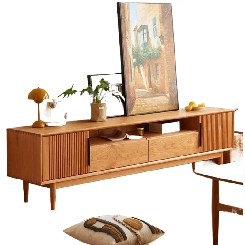Nordic Solid Wood TV Cabinet Simple Audio Visual Console Log Apartment Floor Storage Locker Japanese Style Antique Sideboard