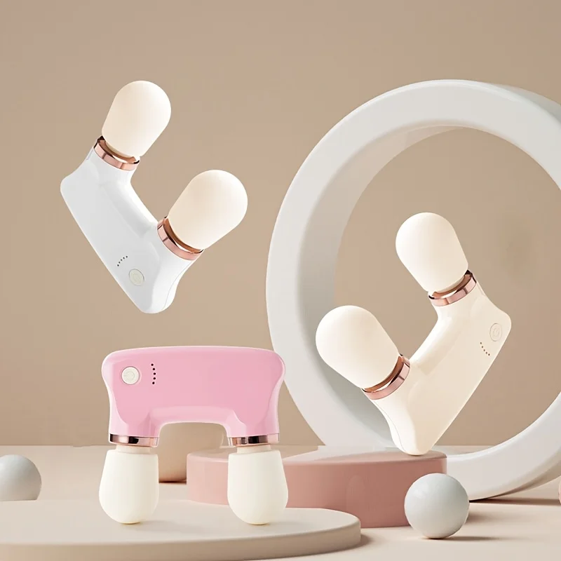 ปืนนวดไฟฟ้าแบบสองหัวขนาดเล็กไร้สาย สำหรับผ่อนคลายกล้ามเนื้อ นวดหน้า ขา หน้าท้อง พร้อมระบบทำความร้อนและการสั่นสะเทือน