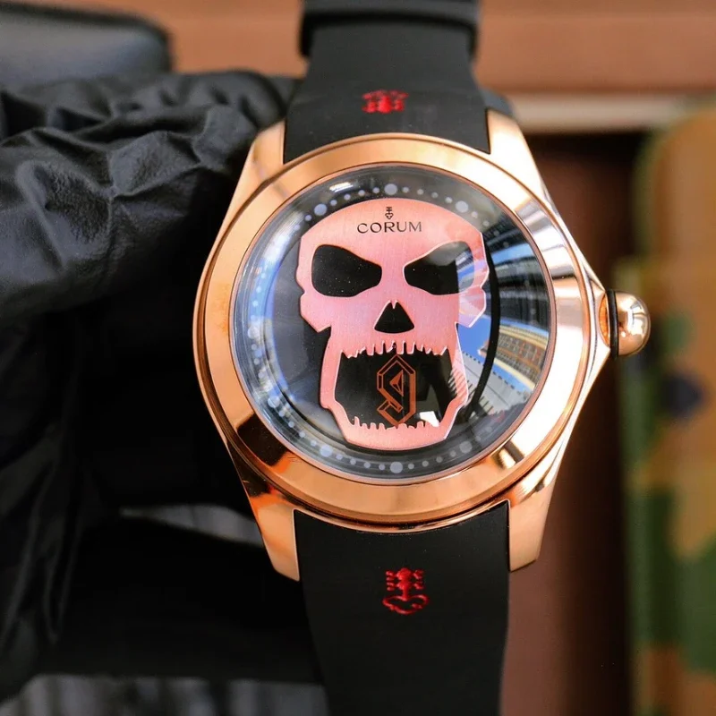 Bubble Series 47mm Floating Tourbillon Mechanical Wristwatch Skull Fashion Waterproof