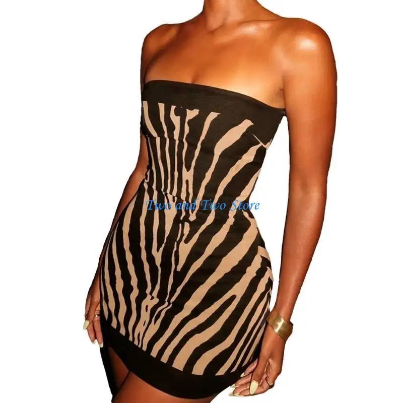 

HX6F Womens Sleeveless Pullover Printed Dresses Strapless Backless Fit Short Dress Casual Clothes