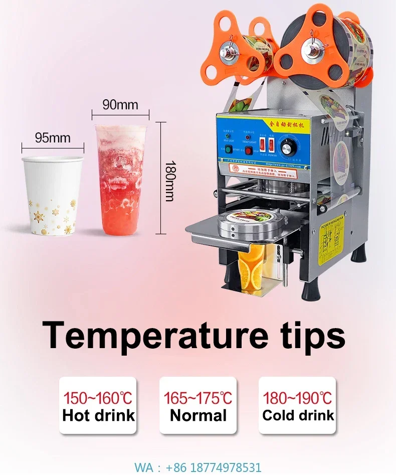 Máquina Automática de Selagem de Copos de Bebidas Brancos Modelo Inteligente para Selar Copos com Tampa de Anel Fácil