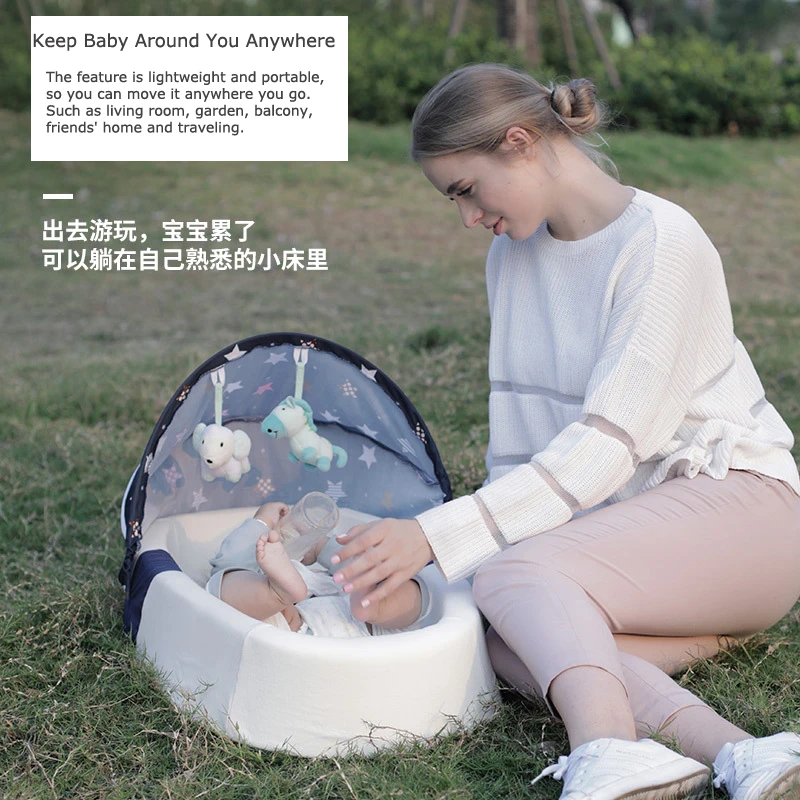 Portable Nest Bed Baby Crib Foldable Movable Newborn Bed Bumper Protection Anti-pressure Baby Lounger With Mosquito Net