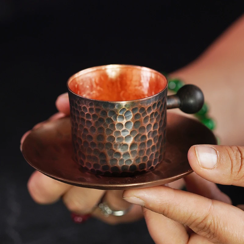 

Handmade Metal Wine Glass Small Tea Cup Red Copper Tea Cup Master Coffee Tea Kombucha Tea Ceremony with Handle