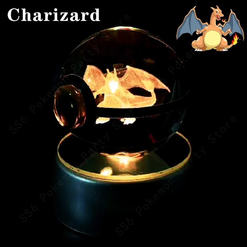 Pokemon Kristallkugel 3D Pikachu Mewtwo Mew Gengar Nachtlicht Lampensockel Pokeball Kristall Pokemon Glaskugel Figur Geburtstagsgeschenk