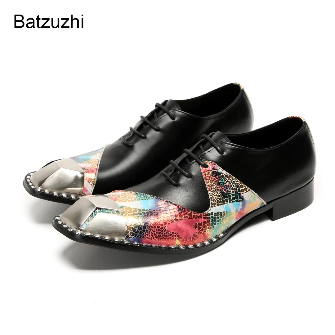 

Batzuzhi Square Toe Lace-up Split Genuine Leather Dress Shoes Mens Metal Tip Luxury Business, Party and Wedding Oxfords!