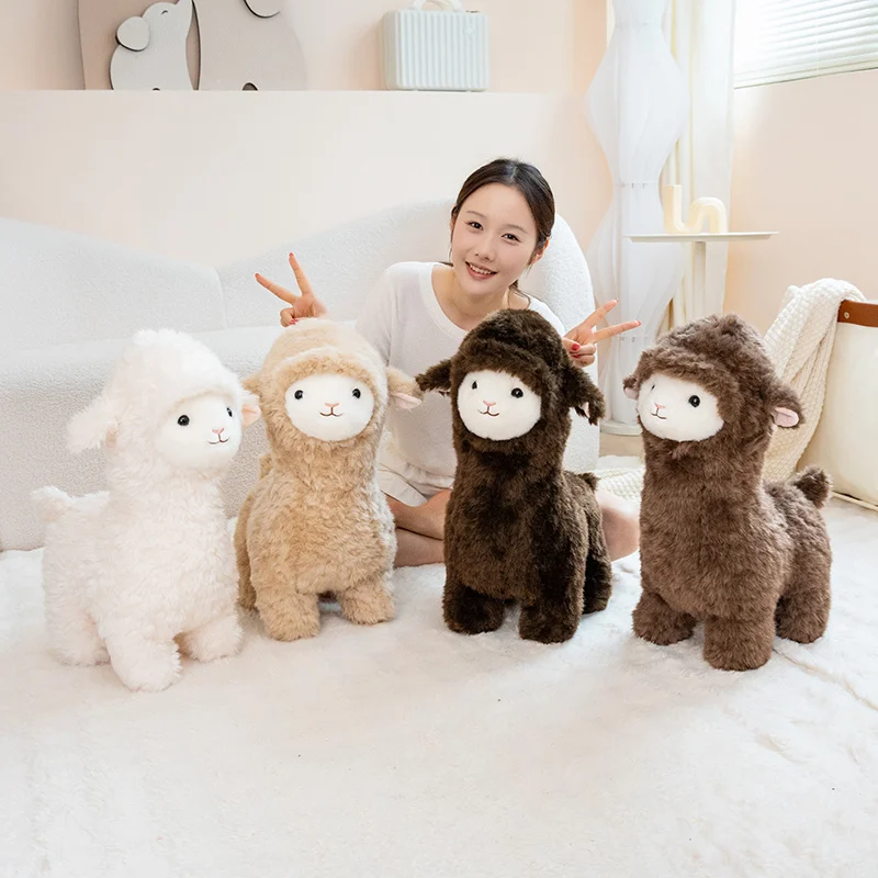 Standing Lamb Plush Toy Cute Soft Alpaca Stuffed Animal Doll White Brown Fluffy Sheep Plush For Birthday Gift Home Bedroom Decor