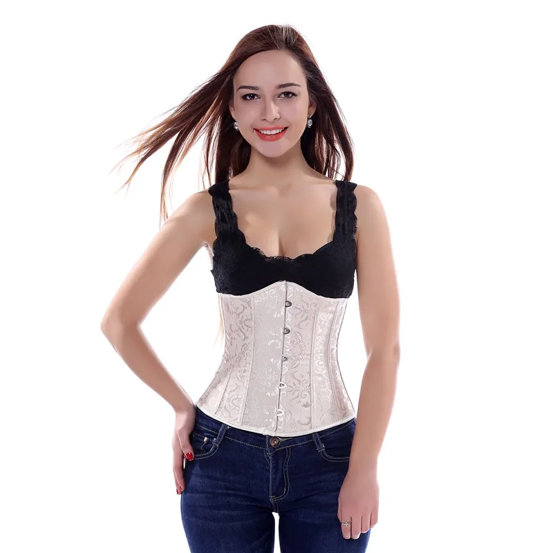 Sapubonva Corset Underbust Sexy Waist Cincher Vintage Corselet Top Gothic Plus Size Costume Black White Red Green Blue White