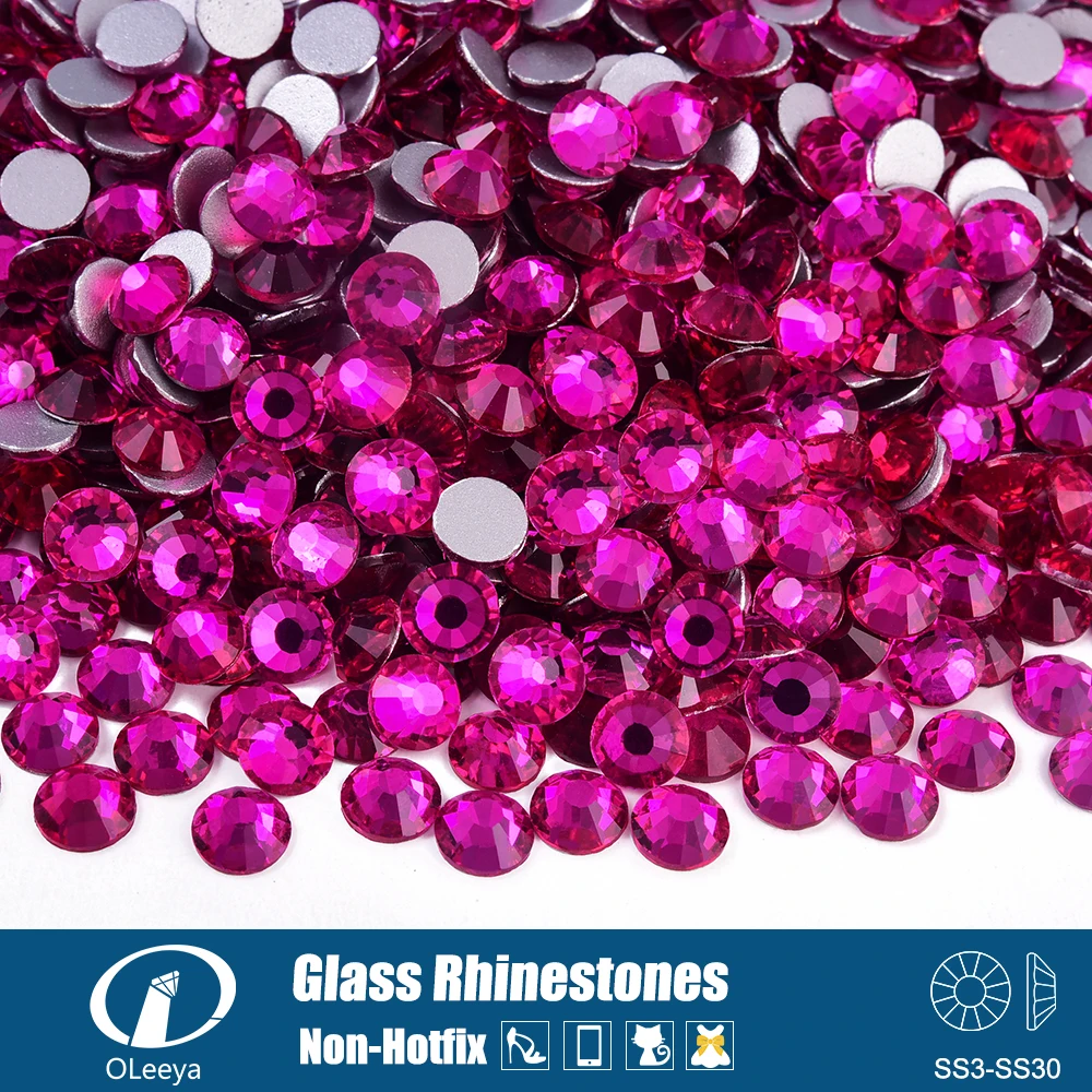 Oleeya ярко-розовый SS3-SS30 блестящими кристаллами и стразы Non Hotfix Стразы на заказ Роза B Flatback для ногтей DIY