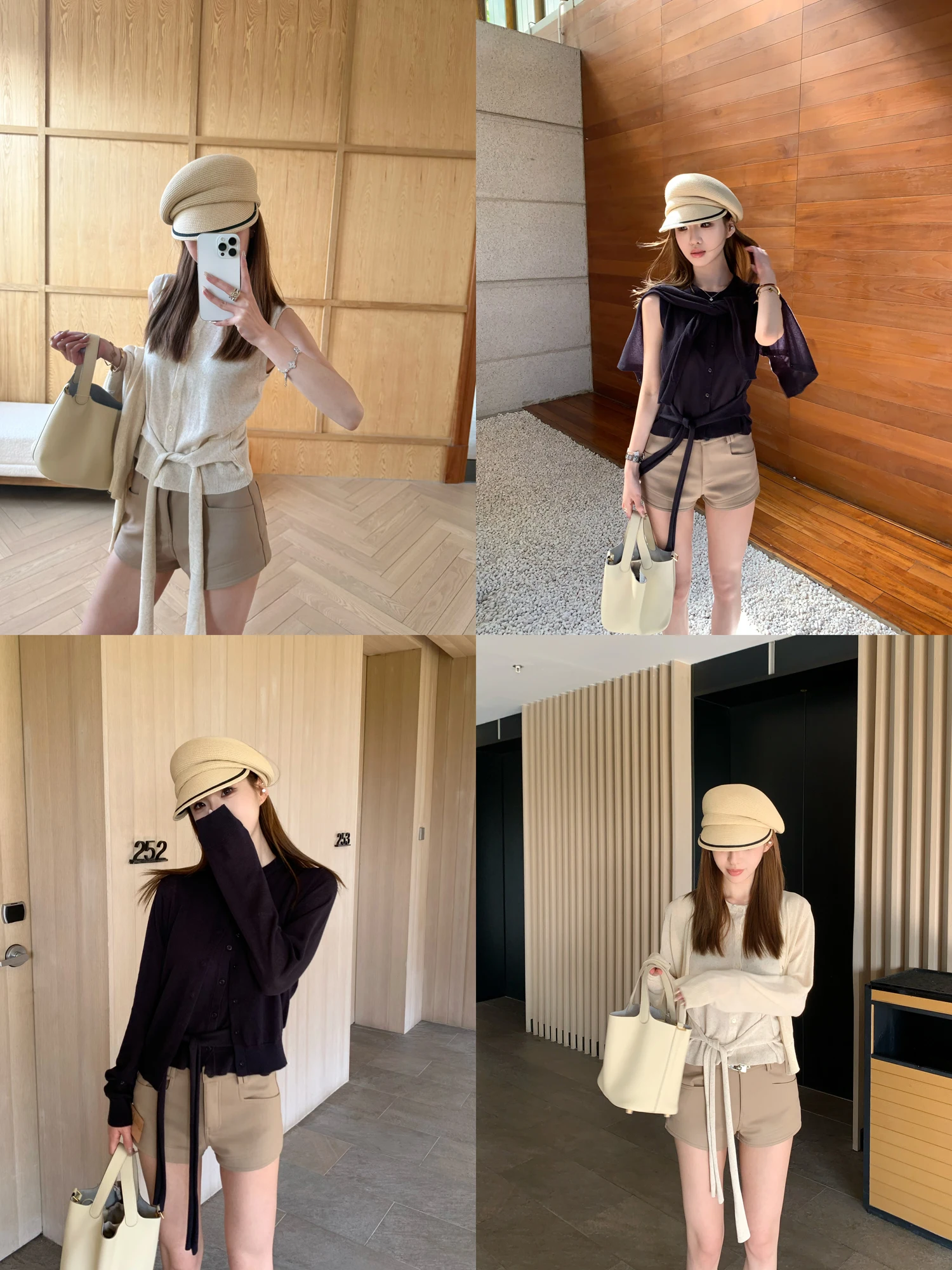 

Uuyeii High-End Knitted Two-Color Linen Vest Cardigan Women's Lazy Style Layering Set Simple Style Regular Fit Long Sleeve