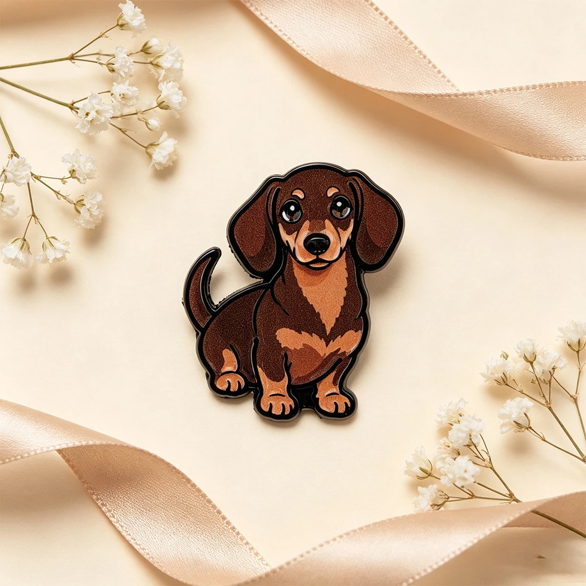 9 Stück Kawaii Dackel-Welpen Emaille-Pin, brauner Dackel-Anstecker, Brosche für Jeans, Rucksack, Kleidung, Dekoration, Geschenk für Tierliebhaber – Detail 3