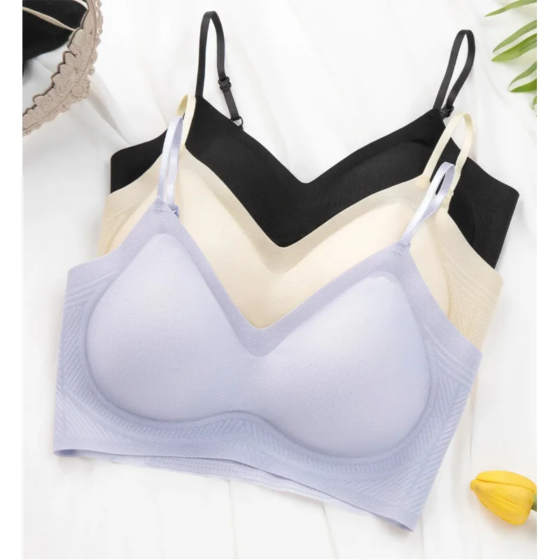 Wire-Free Nylon Spandex Lady V Neck Supportive Push up Seamless Comfortable Sport Padded Smoothing T Shirt Bra