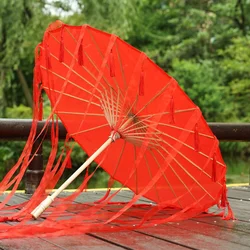 CHINESE Red Umbrella Ancient Tassel Flower City Cos Hanfu Antique Oil Paper Umbrella Ancient Safflower Ribbon Props Parasol