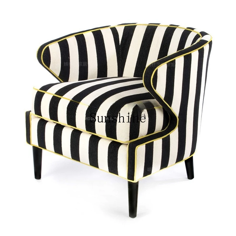 American country black and white striped single sofa chair French retro living room casual high back tiger chair