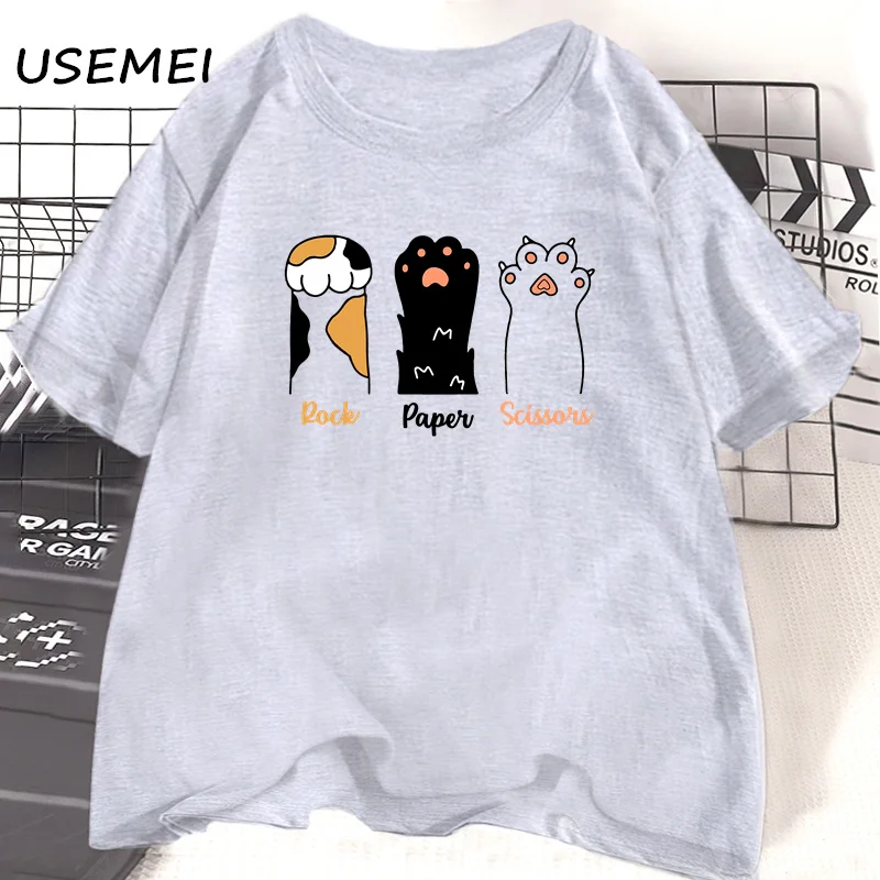 Rock Paper Scissors T Shirt Funny Cat Paw Print T-Shirt Summer Cotton Cat Lover Tshirt Women Men Short Sleeve Tee Shirt Clothing