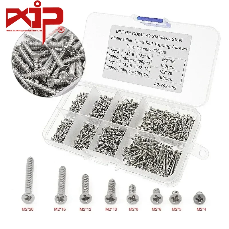 Screws Cross-border Boxed Metric M2 Carbon Steel Nickel-plated Silver Round Head Electric Drilling Screws Self-tapping Screw Kit