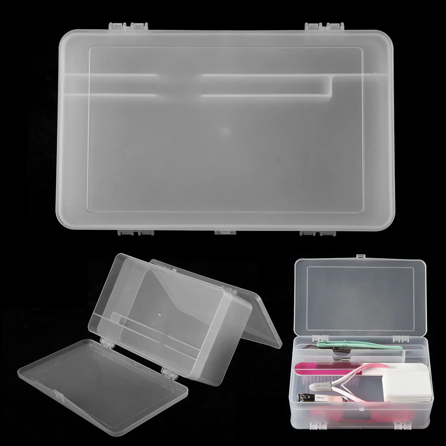 Dual-Open 2-Tier Super Capacity Pp Storage Box for Nail Tools Gel Polish Empty Nail Art Organizer Brush File Manicure Container gallery 3