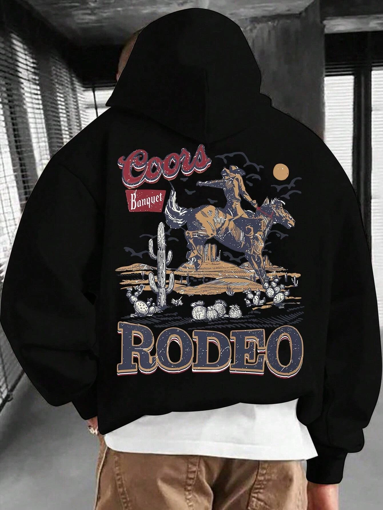 

Men's Casual Letter Print Hooded Sweatshirt with Pocket, Comfortable Polyester Knit Fabric Street Style