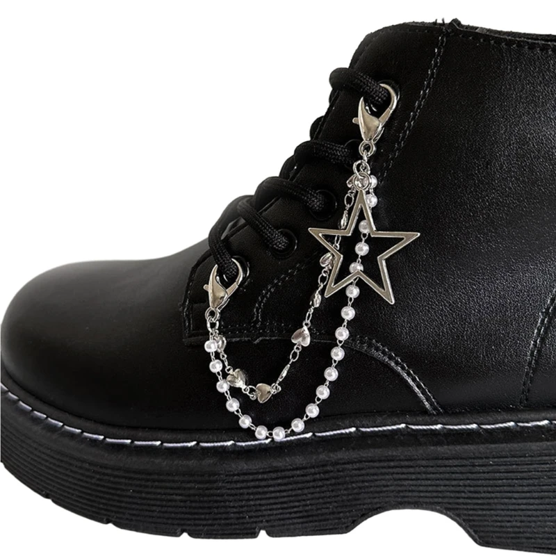 Double Layer Shoe Chain Trendy Shoelace Ornament Star/Heart Pearls Shoe Buckles Hip Hop Inspired Y2k Accessories