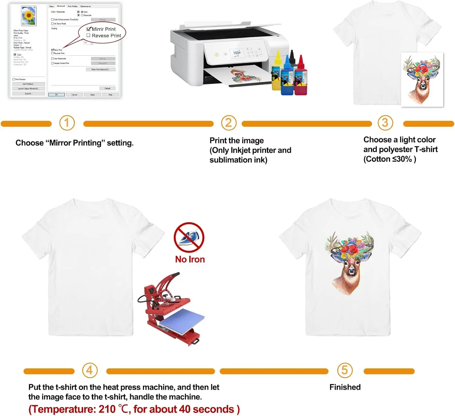 HUSPER 125G  A4 100 Sheets Sublimation Paper Heat Transfer Paper Inkjet Printer With Sublimation Ink For Mug T-Shirt