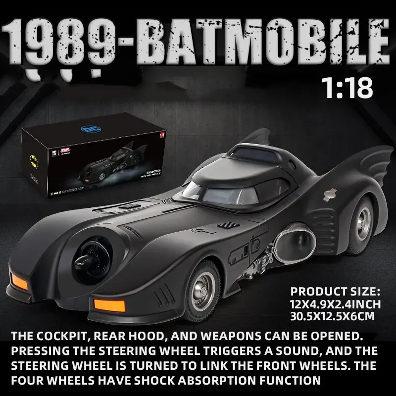 1:18 1989 Batmobile  Classic Movie Car Alloy Batmobile Bat Sports Car Model Diecast Metal Toy Racing Car Model Sound Light S