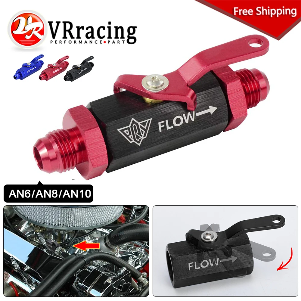 VR - AN6 AN8 AN10 Aluminum Inline Fuel Filter Shut Off Valve Cut Off  Valve Fitting w/ Cable Lever 1Pcs