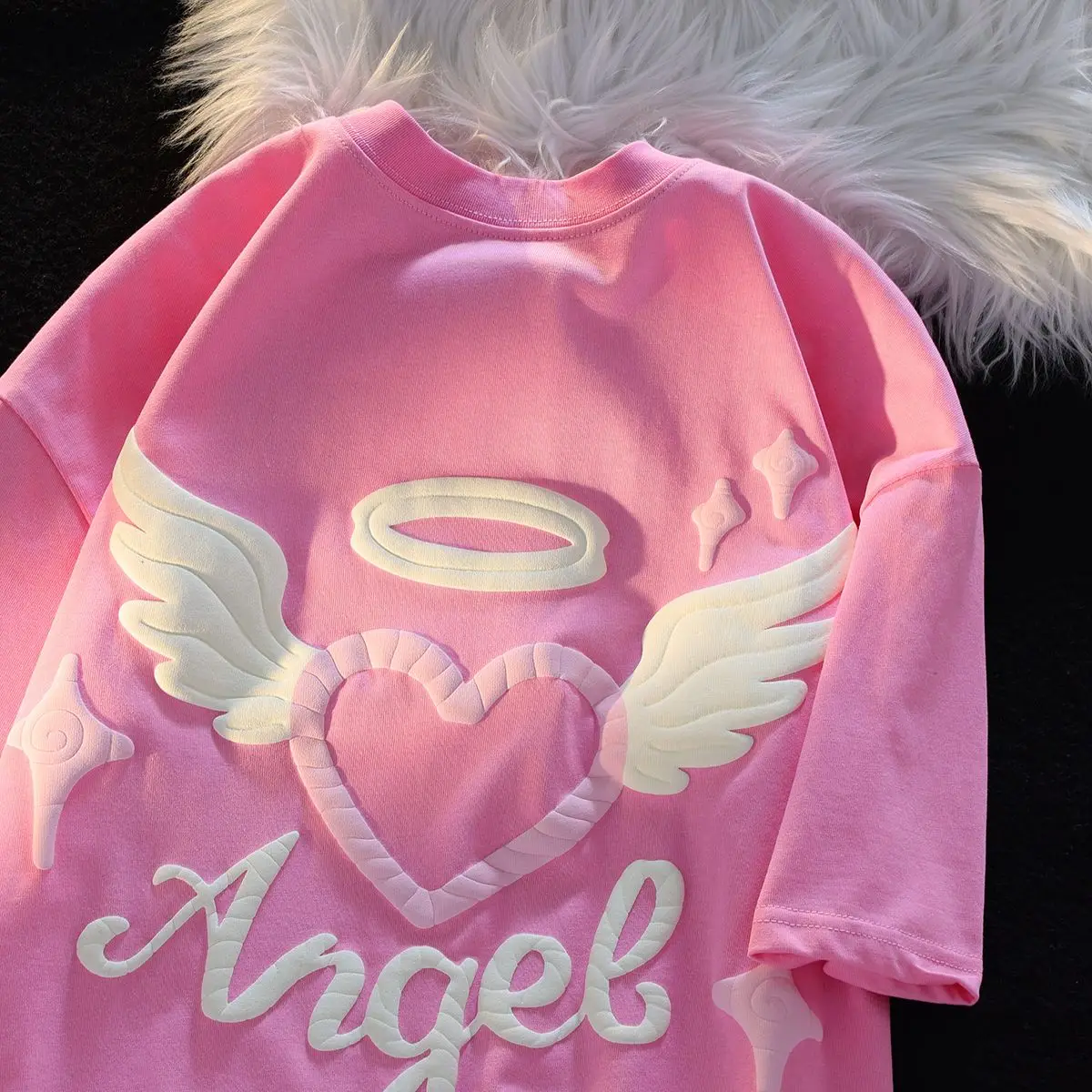 Sweet Angel Love Pure Cotton T-shirt for Men and Women Retro Summer Fashion Trend Casual Comfy Couple Short Sleeve Top Harajuku