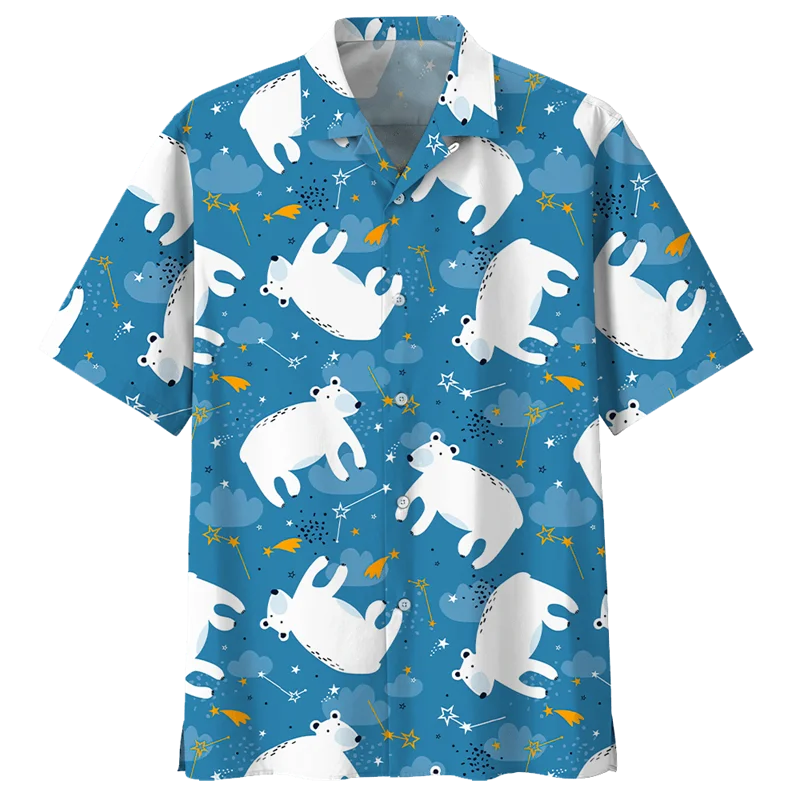 

Cute Polar Bear Pattern Aloha Hawaiian Shirt For Men 3D Printed Panda Animal Short Sleeve Loose Lapel Shirts Button Blouse