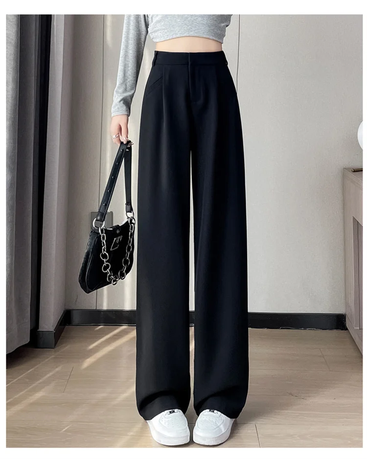 Spring 2024 New Fashion All-Match Simple Office Suit Pants Wide-Leg Pants High Waist Narrow Straight Casual Mop Pants Women