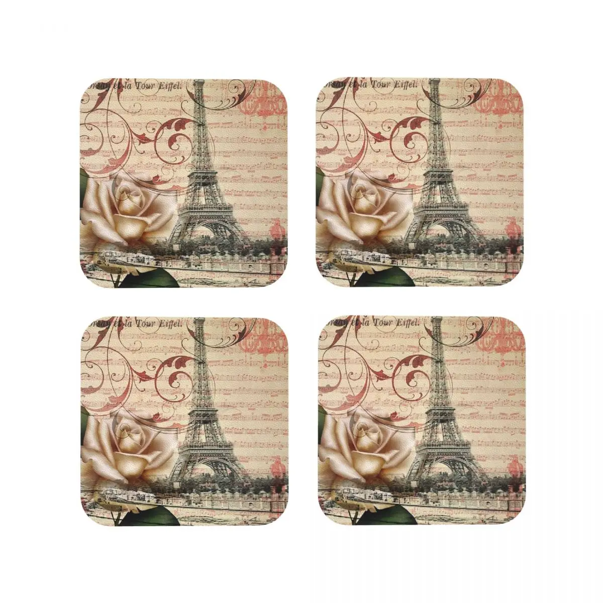 

Темная академия, французские ботанические белые розы, Париж, Эйфелева башня, подставки, кухонные изоляционные коврики для чашек, кофейные коврики, посуда, подушечки, набор из 4 шт.