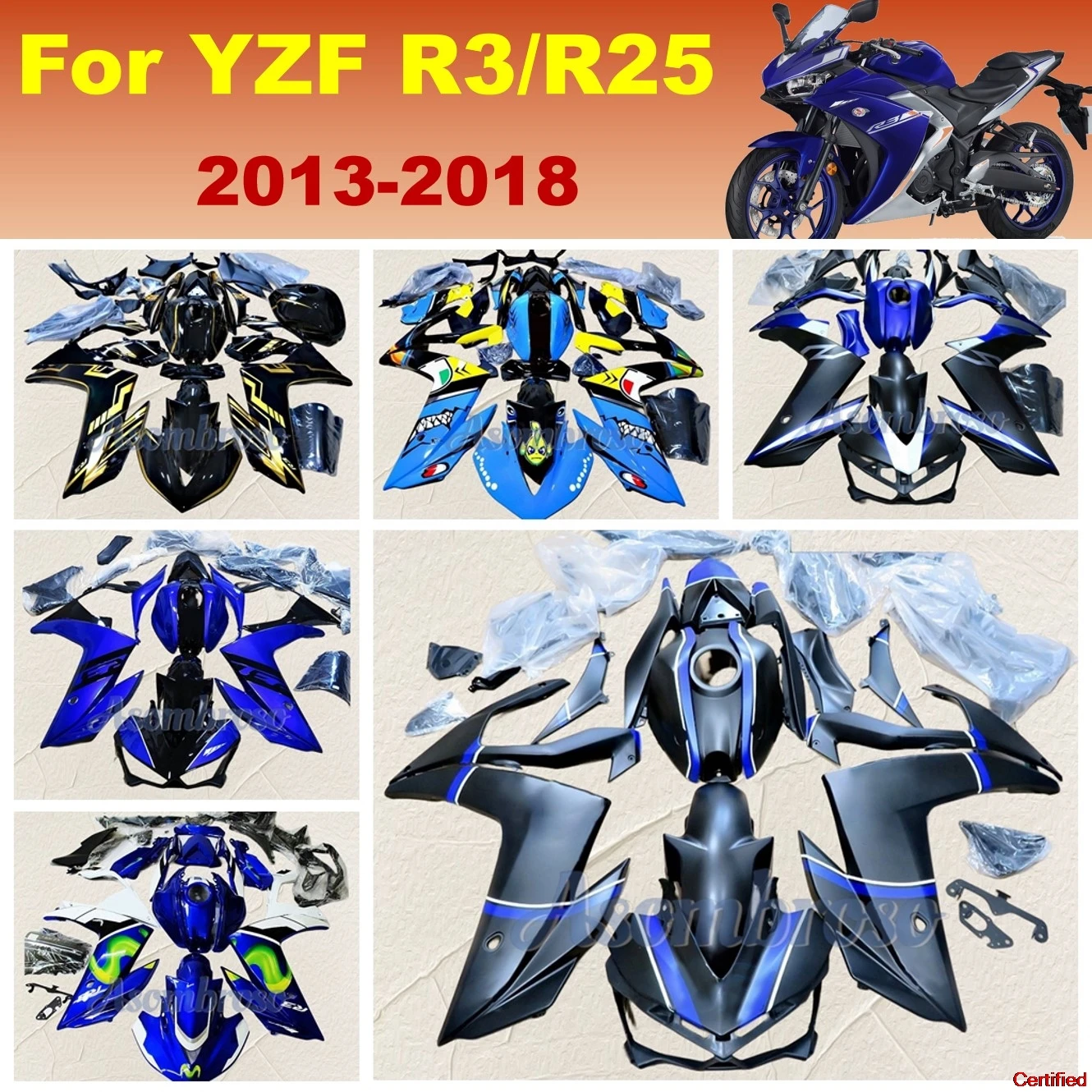 New Motorcycle Full Fairing Kit for YAMAHA YZF R25 YZFR3 2013 2014 2015 2016 2017 2018 Matte Black Fairings r25 r3 13-18