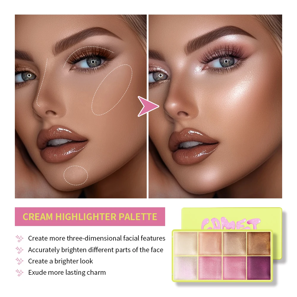 8 ألوان كريم هيغليغتر لوحة الوجه سطع تمييز أحمر الخدود والتحديث لامع المخفي كريم ماكياج أداة مستحضرات التجميل #5