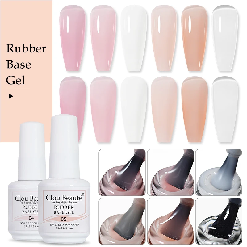 Clou Beaute 2pcs Color Nude Milky Pink Rubber Base Gel Nail Polish Self Leveling UV LED Gel Hybrid For Manicure French Nail