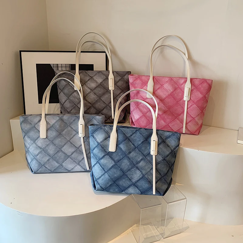 Sac fourre-tout à carreaux en PU pour femme, sac à fermeture éclair, sac à la mode, grande capacité, haute qualité, nouveau produit, savoir chaud, livraison gratuite, 2024