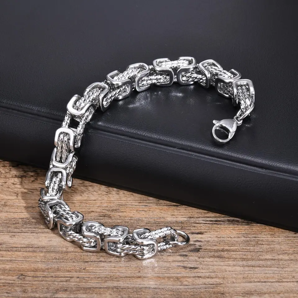 Vnox 8mm Black Byzantine Chain Bracelet for Men